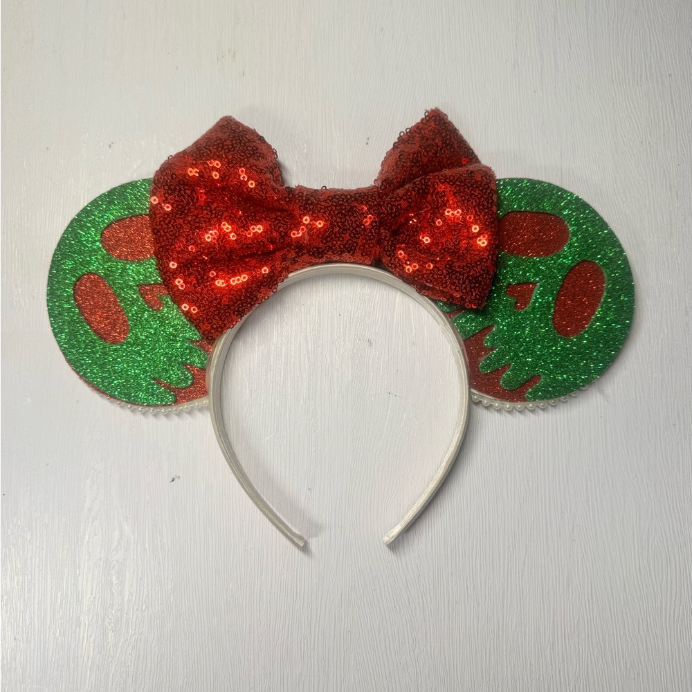 Sequin Red Bow & Green Glitter Mouse Ear Headband - Kids Costume Accessory